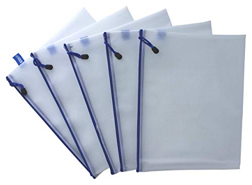 EXXO by HFP 34314 Kleinkrambeutel A4+ Mesh Bag Reißverschlussbeutel aus faserverstärktem EVA PVC-Frei mit blauem Reißverschluss - 5 Stück von HFP