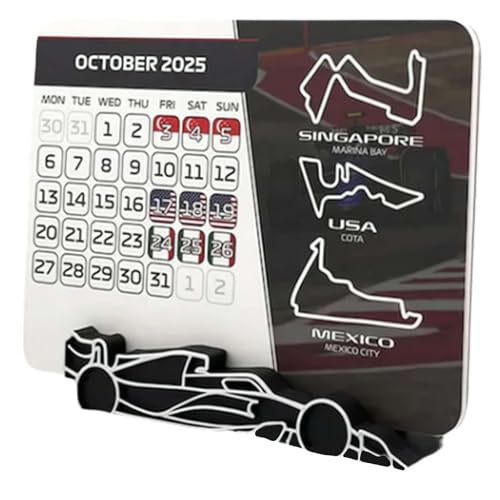 F1-Kalender 2025, Desktop-Rennkalender mit Rennterminen, Auto-Schreibtisch-Kalender 2025, Formel-1-Kalender 2025, Renntisch-Kalender für Motorsport-Fans (schwarz-B 1 Stück/ohne Halterung) von HFSAZJ