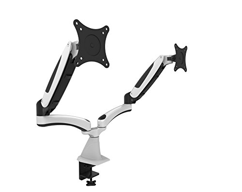 HFTEK® GM124FW Monitor Halter Tischhalterung für 2 Bildschirme von 15 bis 27 Zoll mit VESA 75/100 - vollbeweglich + höhenverstellbar + freischwingend von HFTEK