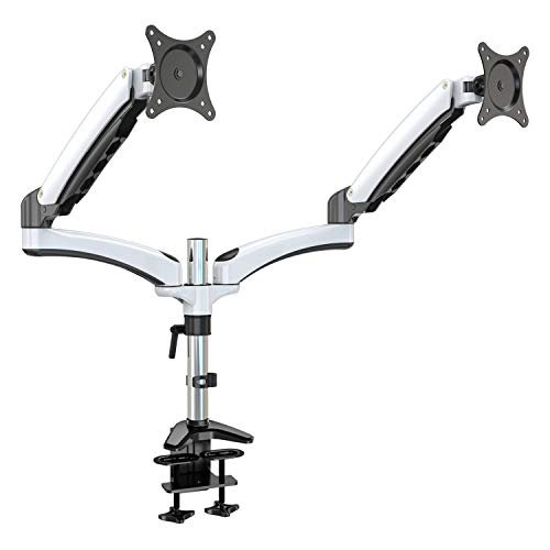 HFTEK - Dual Monitorarm TV Halter Mounts Tischhalterung für 2 Bildschirme von 15 bis 27, 32, 34 Zoll – VESA 75/100 - DS124D (weiß) von HFTEK