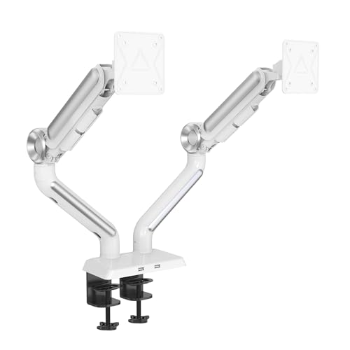 HFTEK - Dual Monitor Halterung bis 37 Zoll, Bildschirmhalterung 2 Monitore bis 12kg pro arm, Gasfeder Monitorhalterung mit USB, Monitor Tischhalterung Höhenverstellbar Neigbar, VESA 75 100 (HF24G06U) von HFTEK
