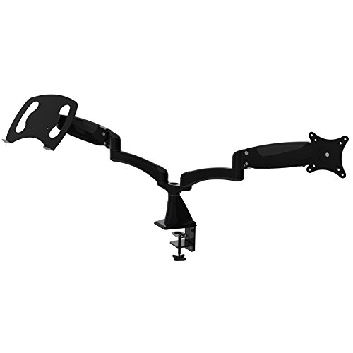 HFTEK - Monitor Halter Tischhalterung für 2 Bildschirme von 15 bis 27 Zoll mit VESA 75/100 + Halterung für Tablet - iPad - Laptop - Notebook (HF124GB+D15) von HFTEK