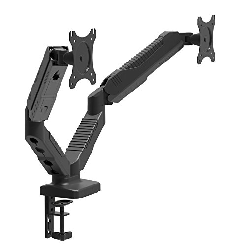 HFTEK Monitor TV Halter Mounts Doppel Tischhalterung für 2 Bildschirme von 15 bis 27 Zoll – VESA 75/100 vollbeweglich + höhenverstellbar + freischwingend (HF24GMCB) von HFTEK