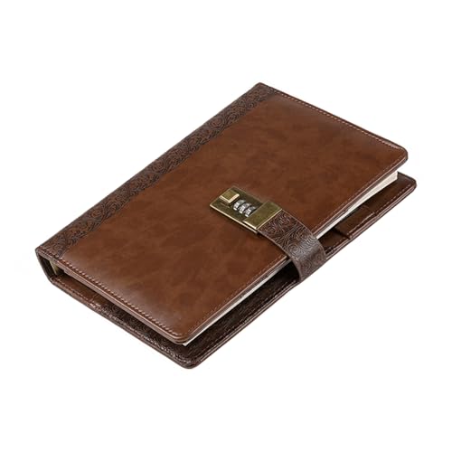 HFYRBDKSPI Vintage Tagebuch mit Schloss für Frauen und Männer A5 200 Seiten Journal mit Passwort aus Leder mit breiten Blättern, Braun von HFYRBDKSPI