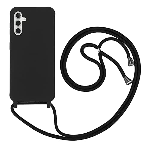 HFYiup Mevis Liquid Silikon Handykette Hülle für Samsung Galaxy A14 5G,Verstellbarer Halskette Silikon Handyhülle-schwarz von HFYiup