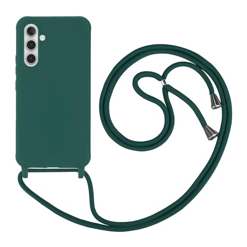 HFYiup Mevis Liquid Silikon Handykette Hülle für Samsung Galaxy A15 5G,Verstellbarer Halskette Silikon Handyhülle-Dunkelgrün von HFYiup