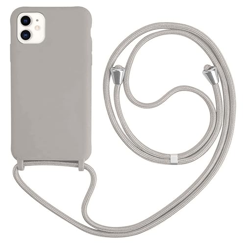 HFYiup Mevis Liquid Silikon Handykette Hülle für iPhone 12 Mini,Verstellbarer Halskette Silikon Handyhülle-grau von HFYiup