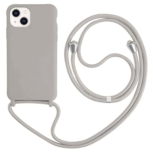 HFYiup Mevis Liquid Silikon Handykette Hülle für iPhone 13 Mini,Verstellbarer Halskette Silikon Handyhülle-grau von HFYiup