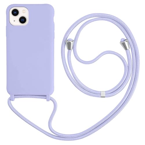 HFYiup Mevis Liquid Silikon Handykette Hülle für iPhone 13 Mini,Verstellbarer Halskette Silikon Handyhülle-violett von HFYiup
