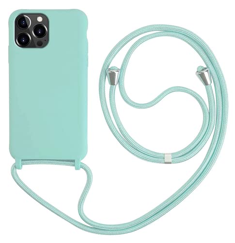 HFYiup Mevis Liquid Silikon Handykette Hülle für iPhone 14 Pro,Verstellbarer Halskette Silikon Handyhülle-hellgrün von HFYiup