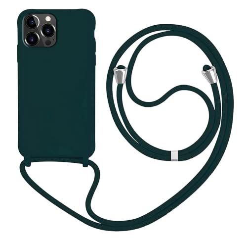 HFYiup Mevis Liquid Silikon Handykette Hülle für iPhone 14 Pro Max,Verstellbarer Halskette Silikon Handyhülle-Dunkelgrün von HFYiup