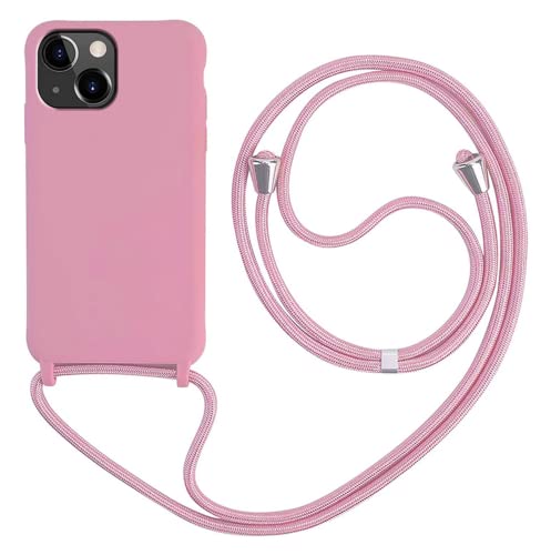 HFYiup Mevis Liquid Silikon Handykette Hülle für iPhone 15,Verstellbarer Halskette Silikon Handyhülle-Dunkelpink von HFYiup