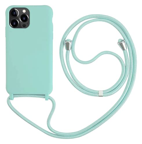 HFYiup Mevis Liquid Silikon Handykette Hülle für iPhone 15 Plus,Verstellbarer Halskette Silikon Handyhülle-hellgrün von HFYiup