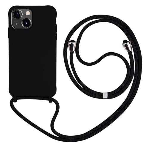 HFYiup Mevis Liquid Silikon Handykette Hülle für iPhone 15 Plus,Verstellbarer Halskette Silikon Handyhülle-schwarz von HFYiup