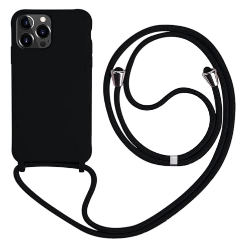 HFYiup Mevis Liquid Silikon Handykette Hülle für iPhone 15 Pro Max,Verstellbarer Halskette Silikon Handyhülle-schwarz von HFYiup