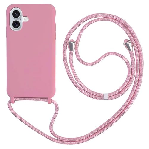 HFYiup Mevis Liquid Silikon Handykette Hülle für iPhone 16 Plus,Verstellbarer Halskette Silikon Handyhülle-Dunkelpink von HFYiup