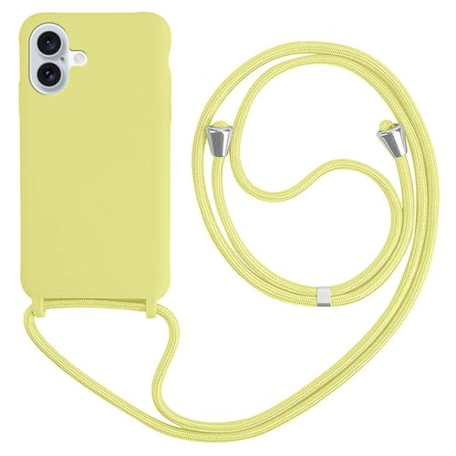 HFYiup Mevis Liquid Silikon Handykette Hülle für iPhone 16 Plus,Verstellbarer Halskette Silikon Handyhülle-gelb von HFYiup