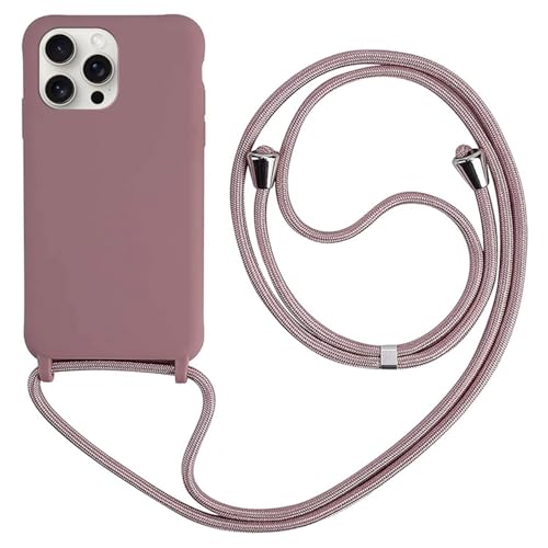 HFYiup Mevis Liquid Silikon Handykette Hülle für iPhone 16 Pro,Verstellbarer Halskette Silikon Handyhülle-Lotus Farbe von HFYiup