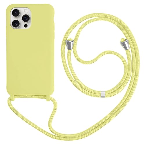 HFYiup Mevis Liquid Silikon Handykette Hülle für iPhone 16 Pro,Verstellbarer Halskette Silikon Handyhülle-gelb von HFYiup