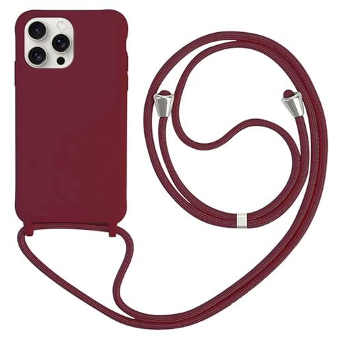 HFYiup Mevis Liquid Silikon Handykette Hülle für iPhone 16 Pro,Verstellbarer Halskette Silikon Handyhülle-rot von HFYiup