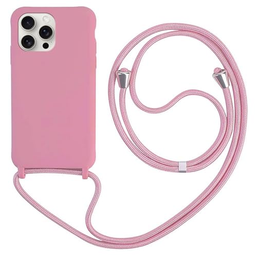 HFYiup Mevis Liquid Silikon Handykette Hülle für iPhone 16 Pro Max,Verstellbarer Halskette Silikon Handyhülle-Dunkelpink von HFYiup