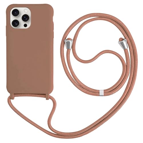 HFYiup Mevis Liquid Silikon Handykette Hülle für iPhone 16 Pro Max,Verstellbarer Halskette Silikon Handyhülle-braun von HFYiup