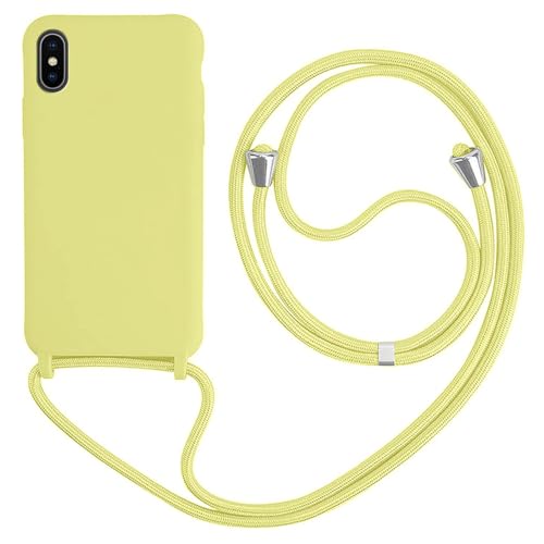 HFYiup Mevis Liquid Silikon Handykette Hülle für iPhone X/XS,Verstellbarer Halskette Silikon Handyhülle-gelb von HFYiup