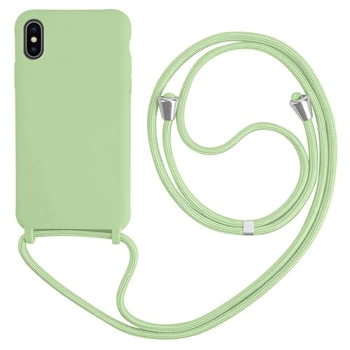 HFYiup Mevis Liquid Silikon Handykette Hülle für iPhone X/XS,Verstellbarer Halskette Silikon Handyhülle-grasgrün von HFYiup