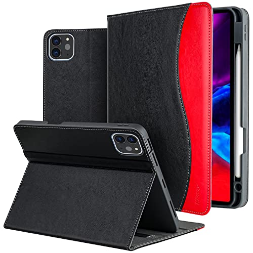 Schutzhülle für iPad Pro 27.9 cm (11 Zoll) 2021 3. Generation,2020 2. Generation mit Stifthalter, schweres PU-Folio-Cover mit automatischer Wake/Sleep, auch passend für iPad Air 4 – Schwarz/Rot von HFcoupe