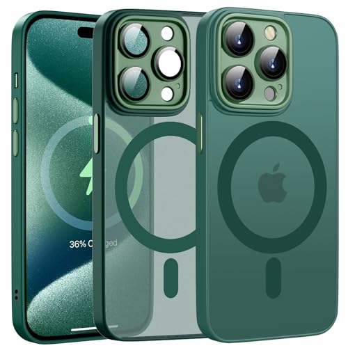 HGH Magnetisch Handyhülle kompatibel mit iPhone 15 Pro hülle 6,1 Zoll, [Militärgeprüft & Kompatibel mit magsafe] Durchscheinende Matte Rückseite für iPhone 15 Pro case, Canngling grün von HGH
