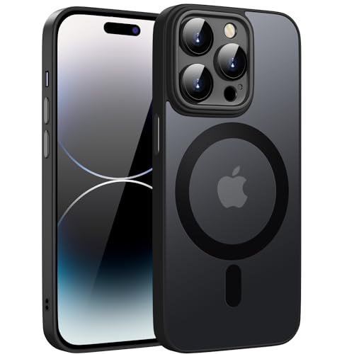 HGH Magnetisch Hülle für iPhone 13 Pro 6,1 Zoll Kompatibel mit MagSafe, Kameraschutz Durchscheinende Matt Handyhülle iPhone 13 Pro Case Anti-Fingerabdruck Hülle für iPhone 13 Pro (Schwarz) von HGH