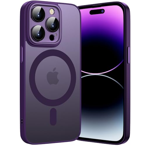 HGH Magnetisch Hülle für iPhone 14 Pro Hülle, Handyhülle für iPhone 14 Pro Mattiert dünne Matt PC Kratzresistente Rückseite Stoßfest Kameraschutz Hülle iPhone 14 Pro -Dunkel Violet von HGH