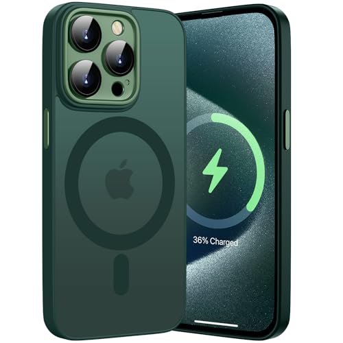 HGH Magnetisch Hülle für iPhone 15 Pro Max 6,7 Zoll Kompatibel mit MagSafe, Durchscheinende Matt Handyhülle iPhone 15 Pro Max Rückseite Dünn Stoßfest Schutzhülle (Canngling grün) von HGH