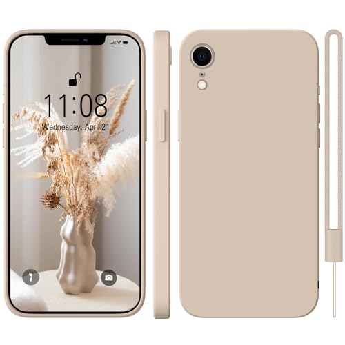 HGH Silikon Hülle Kompatibel mit iPhone xr Hülle mit Kette, Ganzkörperschutz handyhülle mit Seidig-Weicher Berühren, Stoßfeste Hülle mit Mikrofaser-Futter iPhone xr case Cover 6,1 Zoll, Khaki von HGH