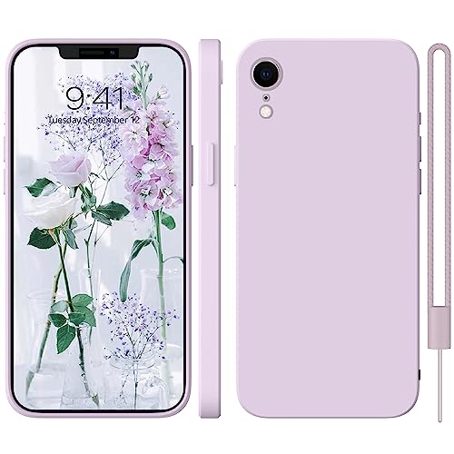 HGH Silikon Hülle Kompatibel mit iPhone xr Hülle mit Kette, Ganzkörperschutz handyhülle mit Seidig-Weicher Berühren, Stoßfeste Hülle mit Mikrofaser-Futter iPhone xr case Cover 6,1 Zoll, Lila von HGH