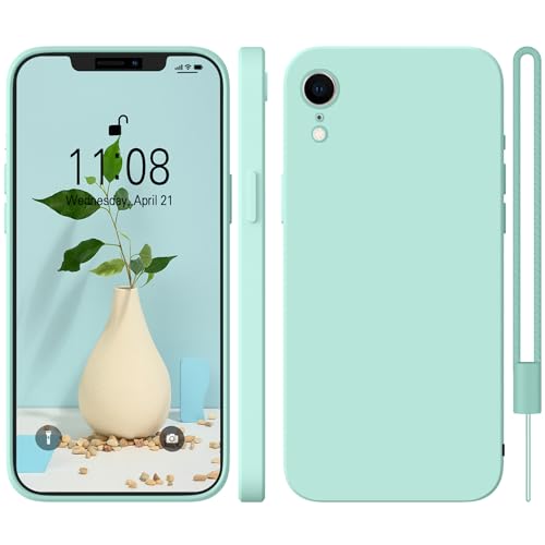 HGH Silikon Hülle Kompatibel mit iPhone xr Hülle mit Kette, Ganzkörperschutz handyhülle mit Seidig-Weicher Berühren, Stoßfeste Hülle mit Mikrofaser-Futter für iPhone xr case Cover 6,1 Zoll, Mint Grün von HGH