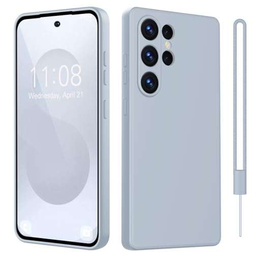 HGH Silikon Hülle für Samsung Galaxy S25 Ultra mit Lanyard, Handyhülle für Samsung Galaxy S25 Ultra Dünn Rundumschutz mit Microfiber-Innenfutter Schutzhülle für Galaxy S25 Ultra Grau Blau von HGH