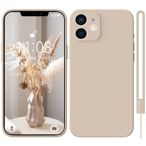 HGH für iPhone 12 Hülle Silikon mit Lanyard, Handyhülle für iPhone 12 Case Ultra Dünne Rundumschutz mit Weichem Microfiber-Innenfutter Stoßfeste Kratzfest Schutzhülle 6.1", Khaki von HGH