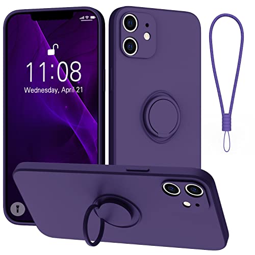 HGH iPhone 12 Hülle mit Ring Halter Ständer,Handyhülle für mit iPhone 12 Kratzfeste Silikon Ultra Dünn Kameraschutz Cover Case iPhone 12 6.1" Dunkel violett von HGH