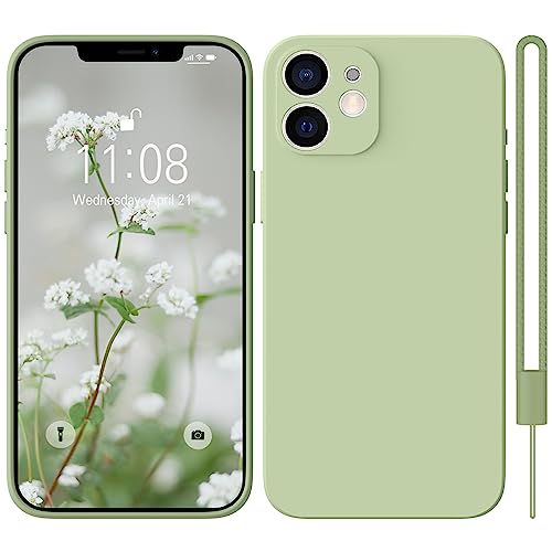 HGH iPhone 12 Mini Hülle Silikon mit 1 Lanyard, Handyhülle iPhone 12 Mini Case Ultra Düne Rundumschutz mit Weichem Microfiber-Innenfutter Kratzfest Schutzhülle für iPhone 12 Mini 5.4", Matcha-Grün von HGH