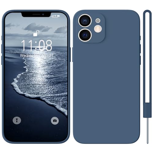 HGH iPhone 12 Mini Hülle Silikon mit 1 Lanyard, Handyhülle iPhone 12 Mini Case Ultra Dünne Rundumschutz mit Weichem Microfiber-Innenfutter Kratzfest Schutzhülle für iPhone 12 Mini 5.4",Dunkel Blau von HGH
