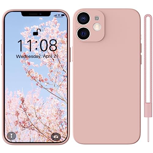 HGH iPhone 12 Mini Hülle Silikon mit 1 Lanyard, Handyhülle iPhone 12 Mini Case Ultra Dünne Rundumschutz mit Weichem Microfiber-Innenfutter Kratzfest Schutzhülle für iPhone 12 Mini 5.4" Rosa von HGH