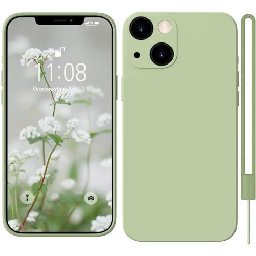 HGH iPhone 13 Mini Hülle Silikon mit 1 Lanyard, Handyhülle iPhone 13 Mini Case Ultra Dünne Rundumschutz mit Weichem Microfiber-Innenfutter Kratzfest Schutzhülle für iPhone 13 Mini 5.4",Matcha-Grün von HGH