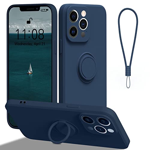 HGH iPhone 13 Pro Hülle mit Ring Halter Ständer,Handyhülle kompatibel mit iPhone 13 Pro Silikon Ultra Dünn Kameraschutz Bumper Case iPhone 13 Pro 6.1" Dunkel Blau von HGH