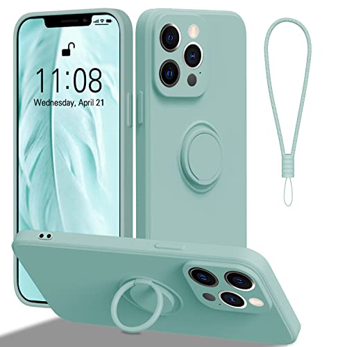 HGH iPhone 13 Pro Hülle mit Ring Halter Ständer,Handyhülle kompatibel mit iPhone 13 Pro Silikon Ultra Dünn Kameraschutz Bumper Case iPhone 13 Pro 6.1" Mint Grün von HGH