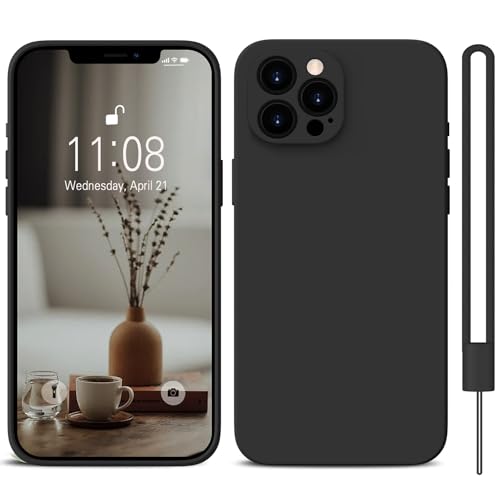 HGH iPhone 13 Pro Max Hülle Silikon mit Lanyard, Handyhülle iPhone 13 Pro Max Case Microfiber-Innenfutter Shockproof Kameraschutz Schutzhülle iPhone 13 Pro Max Hülle Dünn, Dünn,Schwarz von HGH