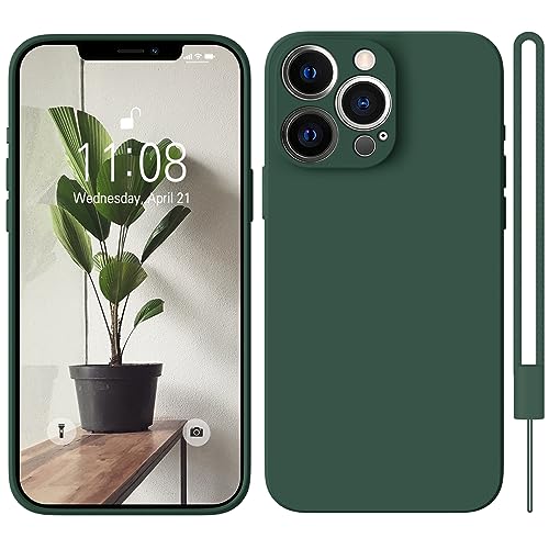 HGH iPhone 13 Pro Max Hülle Silikon mit Lanyard, Handyhülle iPhone 13 Pro Max Case Microfiber-Innenfutter Shockproof Kameraschutz Schutzhülle iPhone 13 Pro Max Hülle Dünn,Dunkel Grün von HGH