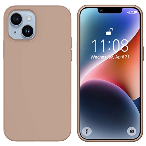 HGH iPhone 14 Hülle Liquid Silikon,Handyhülle iPhone 14 Case Cover [Soft Anti-Scratch Microfiber Lining] Dünn Full Body Protection Stoßfest für iPhone 14 Braun Khaki von HGH