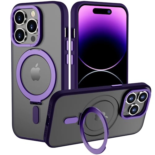HGH iPhone 14 Pro Hülle für MagSafe mit Ständer (Starke Magnetkraft) Handyhülle iPhone 14 Pro Handyring Militärschutz Schutzhülle Hülle iPhone 14 Pro Case 6,1'' Dunkel Violett von HGH