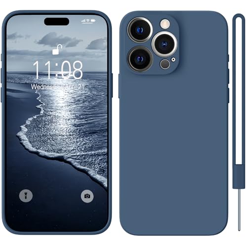 HGH iPhone 15 Pro Max Hülle Silikon mit 1 Lanyard, Handyhülle iPhone 15 Pro Max Case Dünne Rundumschutz mit Weichem Microfiber-Innenfutter Stoßfeste Schutzhülle für iPhone 15 Pro Max 6.7" Dunkel Blau von HGH